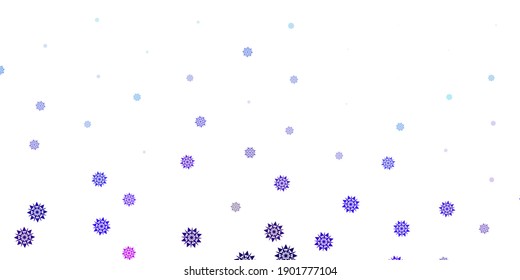 Plantilla vectorial azul rosa claro con copos de nieve. Resumen gradiente gradiente colorido copos de nieve y elementos de nieve. Afiche, cartel para el diseño de Año Nuevo.