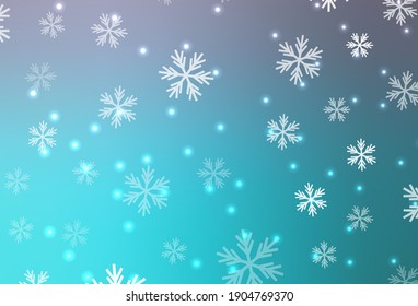 Clara rosa, azul de la plantilla vectorial con copos de nieve, estrellas. Ilustración abstracta geométrica moderna con copos de nieve. Diseño de Año Nuevo para anuncio de negocios.