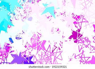 Plantilla vectorial azul rosa claro con estrellas del cielo. Decoración borrosa de estilo sencillo con estrellas. Patrón para sitios web de astronomía.
