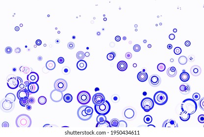 Plantilla vectorial azul rosa claro con círculos. Ilustración abstracta brillante con gotas borrosas de lluvia. Patrón de anuncios, folletos.