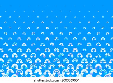 Plantilla vectorial azul rosa claro con señales arco iris. Ilustración decorativa con arco iris, formas de nubes. Mejor diseño de eventos felices.
