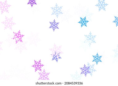 Light Pink, Blue vector template with ice snowflakes, stars. Modern geometrical abstract illustration with snowflakes. Design for New Year posters, banners.