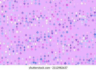 Light Pink, Blue vector template with poker symbols. Colored illustration with hearts, spades, clubs, diamonds. Smart design for your business advert of casinos.