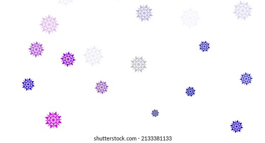 Light pink, blue vector template with ice snowflakes. Abstract gradient colorful snowflakes and snow elements. Poster, banner  for New year design.