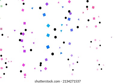 Plantilla vectorial azul rosa claro con cristales, círculos, cuadrados. Ilustración de gradiente abstracto con círculos, triángulos, cubos. Plantilla para fondos de pantalla.