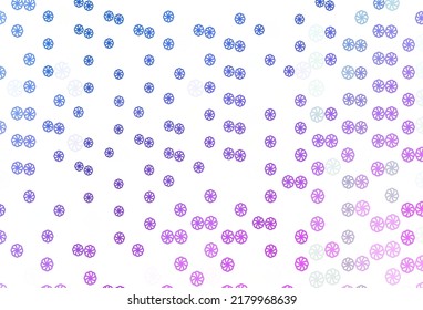 Plantilla vectorial azul rosa claro con copos de nieve. Diseño decorativo borroso al estilo navideño con nieve. La plantilla se puede utilizar como fondo de año nuevo.