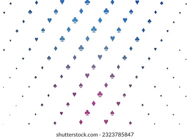 Light Pink, Blue vector template with poker symbols. Colorful gradient with signs of hearts, spades, clubs, diamonds. Smart design for your business advert of casinos.