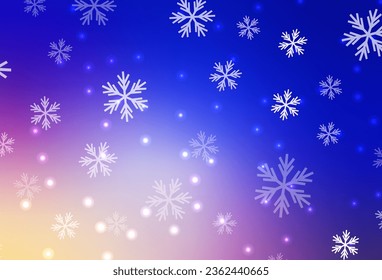 Light Pink, Blue vector template with ice snowflakes, stars. Shining colorful illustration with gradient snow forms. Base part for New Year leaflets.