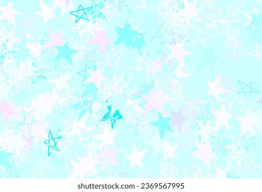 Plantilla vectorial azul rosa claro con estrellas del cielo. Ilustración decorativa brillante con estrellas en plantilla abstracta. Patrón para sitios web de astrología.