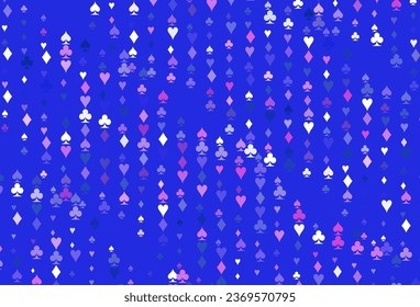 Light Pink, Blue vector template with poker symbols. Colorful gradient with signs of hearts, spades, clubs, diamonds. Pattern for booklets, leaflets of gambling houses.
