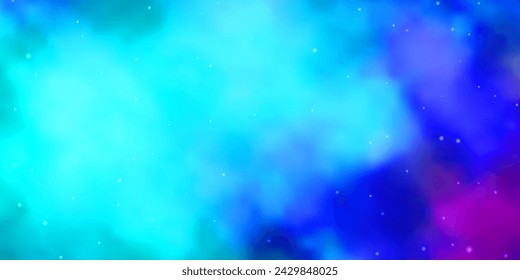 Hellrosa, blaue Vektor-Vorlage mit Neon-Sternen. Leuchtende bunte Illustration mit kleinen und großen Sternen. Thema für Handys.