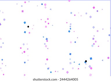 Hellrosa, blaue Vektorgrafik Vorlage mit Kristallen, Kreisen, Quadraten. Dekoratives Design im abstrakten Stil mit Linien, Punkten, Würfeln. Muster für Werbung.