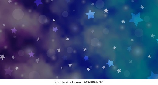 Light Pink, Blue vector template with circles, stars. Abstract design in gradient style with bubbles, stars. Design for wallpaper, fabric makers.