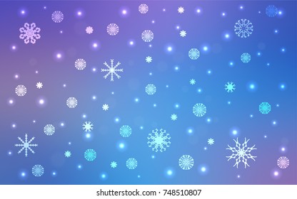 Light Pink, Blue vector template with ice snowflakes. Modern geometrical abstract illustration with crystals of ice. The pattern can be used for new year ad, booklets.