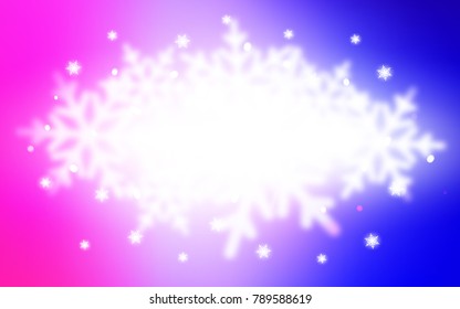 Light Pink, Blue vector template with ice snowflakes. Decorative shining illustration with snow on abstract template. New year design for your ad, poster, banner.