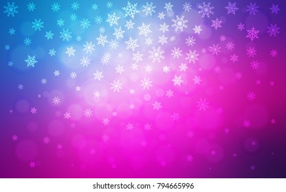 Light Pink, Blue vector template with ice snowflakes. Modern geometrical abstract illustration with crystals of ice. The pattern can be used for new year ad, booklets.