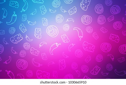 Light Pink, Blue vector texture with delicious snacks. Beautiful colored illustration with food in doodle style. Doodle design for your business advert of cafes.