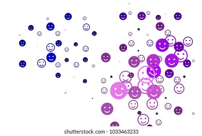 Light Pink, Blue vector texture with happy smiles. Blurred decorative design of smiles in doodle style. Beautiful design for your business advert.