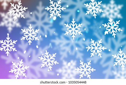 Light Pink, Blue vector texture with colored snowflakes. Decorative shining illustration with snow on abstract template. The pattern can be used for new year leaflets.