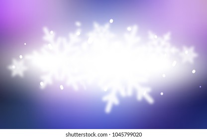 Light Pink, Blue vector texture with colored snowflakes. Snow on blurred abstract background with gradient. The pattern can be used for new year ad, booklets.