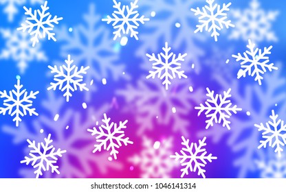 Light Pink, Blue vector texture with colored snowflakes. Modern geometrical abstract illustration with crystals of ice. New year design for your ad, poster, banner.