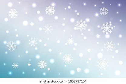Light Pink, Blue vector texture with colored snowflakes. Snow on blurred abstract background with gradient. The template can be used as a new year background.
