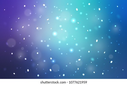 Light Pink, Blue vector texture with colored snowflakes. Snow on blurred abstract background with gradient. The pattern can be used for new year leaflets.