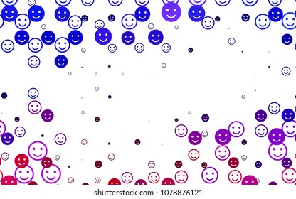 Light Pink, Blue vector texture with happy smiles. Glitter abstract sketch with smiley, icons. Pattern for carnival, festival fun leaflets.