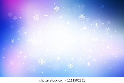 Light Pink, Blue vector texture with colored snowflakes. Modern geometrical abstract illustration with crystals of ice. The pattern can be used for new year ad, booklets.