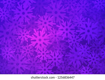 Light Pink, Blue vector texture with colored snowflakes. Snow on blurred abstract background with gradient. The template can be used as a new year background.