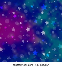 Light Pink, Blue vector texture with circles, stars. Abstract design in gradient style with bubbles, stars. Pattern for design of fabric, wallpapers.