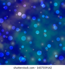 Light Pink, Blue vector texture with circles, stars. Abstract design in gradient style with bubbles, stars. Pattern for wallpapers, curtains.