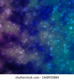 Light Pink, Blue vector texture with circles, stars. Abstract illustration with colorful shapes of circles, stars. Pattern for trendy fabric, wallpapers.