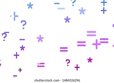 Light Pink, Blue vector texture with mathematic symbols. Shining colorful illustration with isolated Digit signs. Pattern for ad, booklets, leaflets of education.