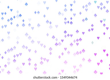 Light Pink, Blue vector texture with playing cards. Illustration with set of hearts, spades, clubs, diamonds. Pattern for leaflets of poker games, events.