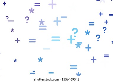 Light Pink, Blue vector texture with mathematic symbols. Illustration with Numeral symbols on abstract template. Template for landing page of typography.