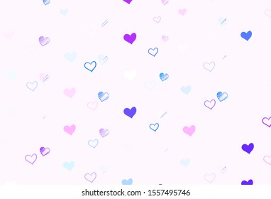 Light Pink, Blue vector texture with lovely hearts. Hearts on blurred abstract background with colorful gradient. Pattern for marriage gifts, congratulations.