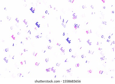Light Pink, Blue vector texture with selling prices 30, 50, 90 %. Gradient illustration with discount signs on white backdrop. Template for season sales, shopping ads.