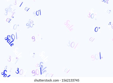 Light Pink, Blue vector texture with selling prices 30, 50, 90 %. Colored words of sales with gradient on white background. Design for business ads, commercials.