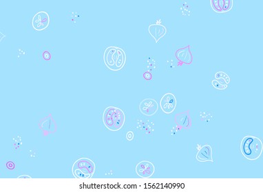 Light Pink, Blue vector texture with delicious snacks. Colorful decorative design of snacks in doodle style. Pattern for menu of cafes, bars, restaurants.
