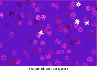 Light Pink, Blue vector texture with colored snowflakes. Decorative shining illustration with snow on abstract template. The pattern can be used for year new  websites.