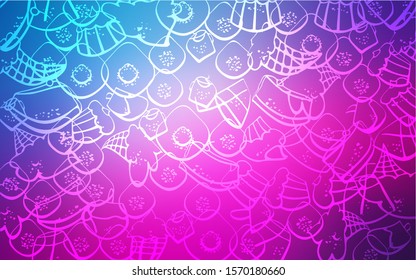 Light Pink, Blue vector texture with sweets, candies. Glitter abstract sketch with sweets, candies, desserts. Pattern for menu of cafes and restaurants.