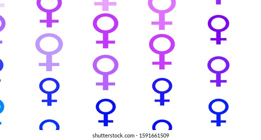 Light Pink, Blue vector texture with women's rights symbols. Colorful illustration with gradient feminism shapes. Sample for your web designers.