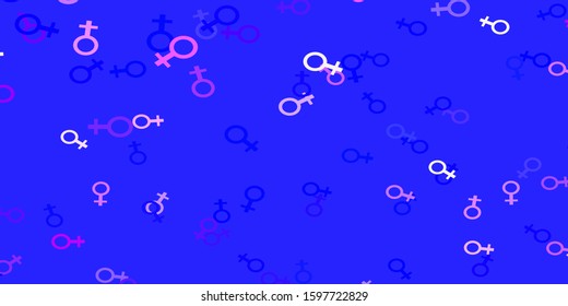 Light Pink, Blue vector texture with women's rights symbols. Colorful illustration with gradient feminism shapes. New design for applications.