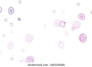 Light Pink, Blue vector texture with delicious snacks. Colorful decorative design of snacks in doodle style. Template for meal cooking in kitchen.