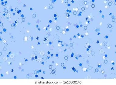 Light Pink, Blue vector texture with small stars, suns. Glitter abstract illustration with colored stars, suns. Best design for your ad, poster, banner.