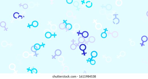 Light Pink, Blue vector texture with women's rights symbols. Abstract illustration with a depiction of women's power. Design for International Women’s Day.
