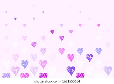 Light Pink, Blue vector texture with lovely hearts. Beautiful celebration style hearts on abstract illustration. Pattern for valentine's ad, booklets.