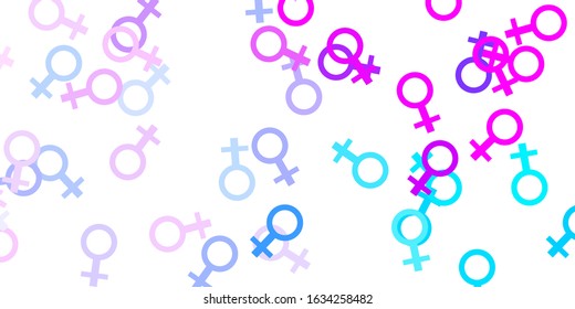 Light Pink, Blue vector texture with women's rights symbols. Colorful illustration with gradient feminism shapes. Best design to show the power of women.
