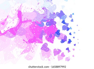 Light Pink, Blue vector texture with lovely hearts. Decorative design with hearts in simple style . Pattern for marriage gifts, congratulations.